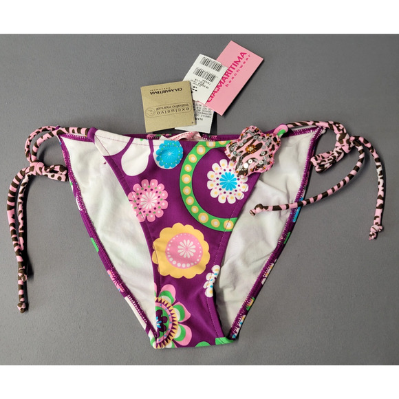 Cia Maritima Cheeky Bikini Bottom Womens M 40 Swim Side Tie Floral Retro New - Picture 1 of 14